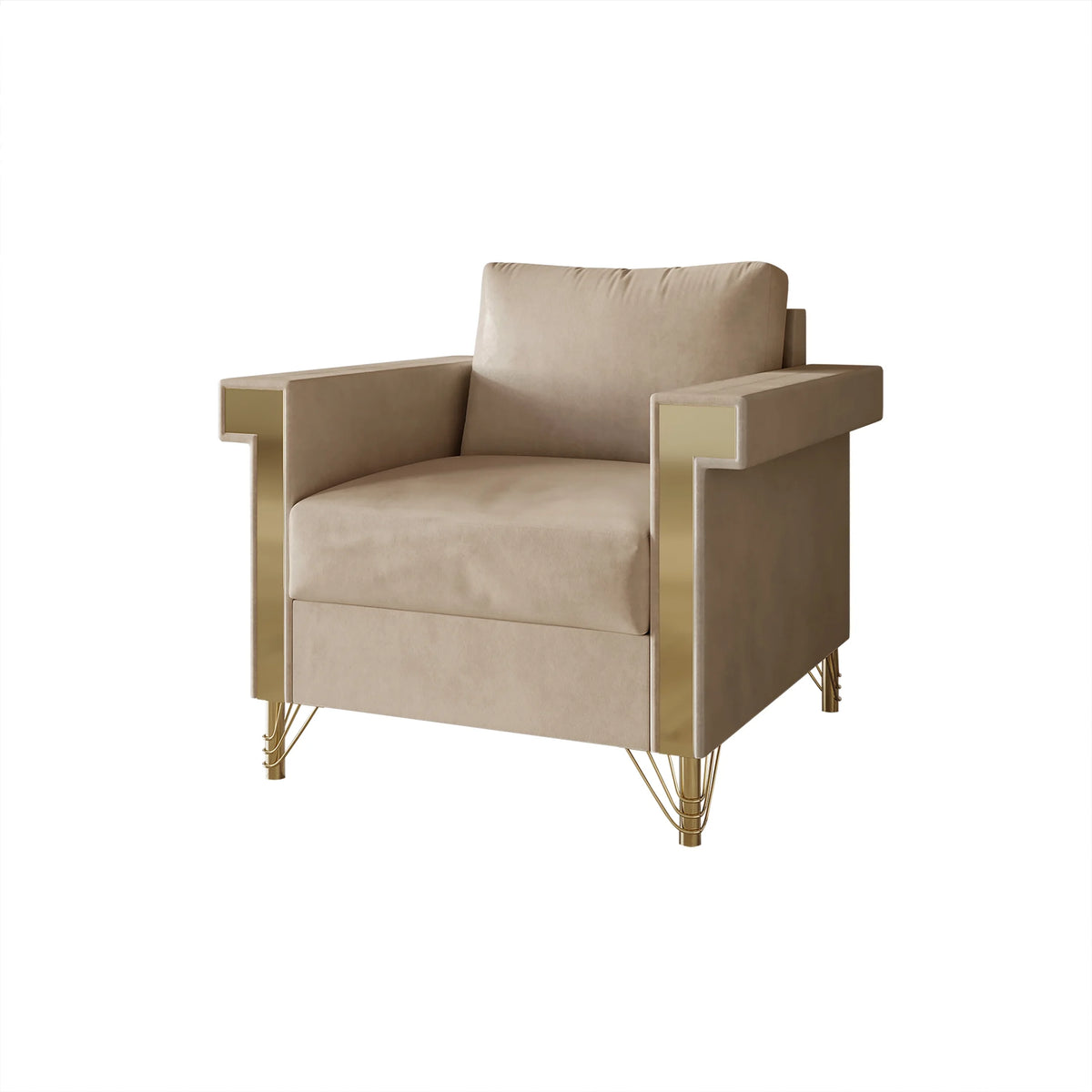 Beige Velvet Upholstered Armchair Y624