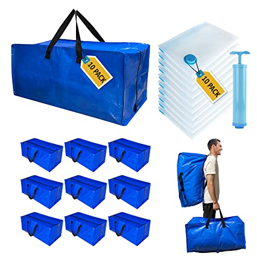 6 Pack Heavy Duty Extra Large Moving Bags with Backpack Straps & Vacuum Storage Bags K4617