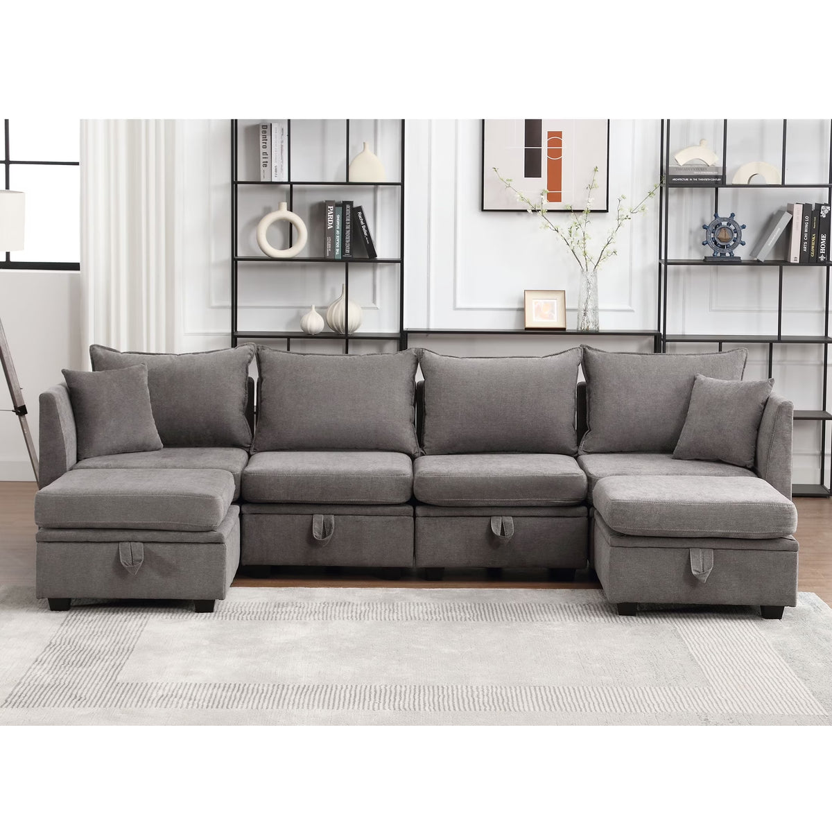 Modular Sectional Sofa with Storage, 6 Seat Sleeper Sofa Set W81876