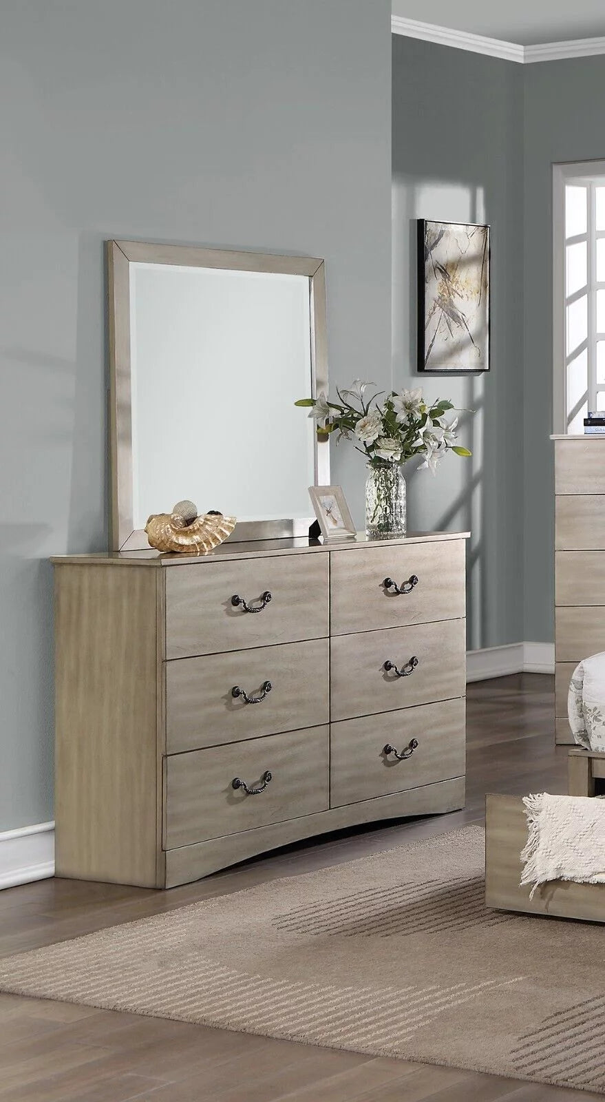 Cal King Size 6pc Bedroom Set with Dresser Mirror Nightstands Chest N53071