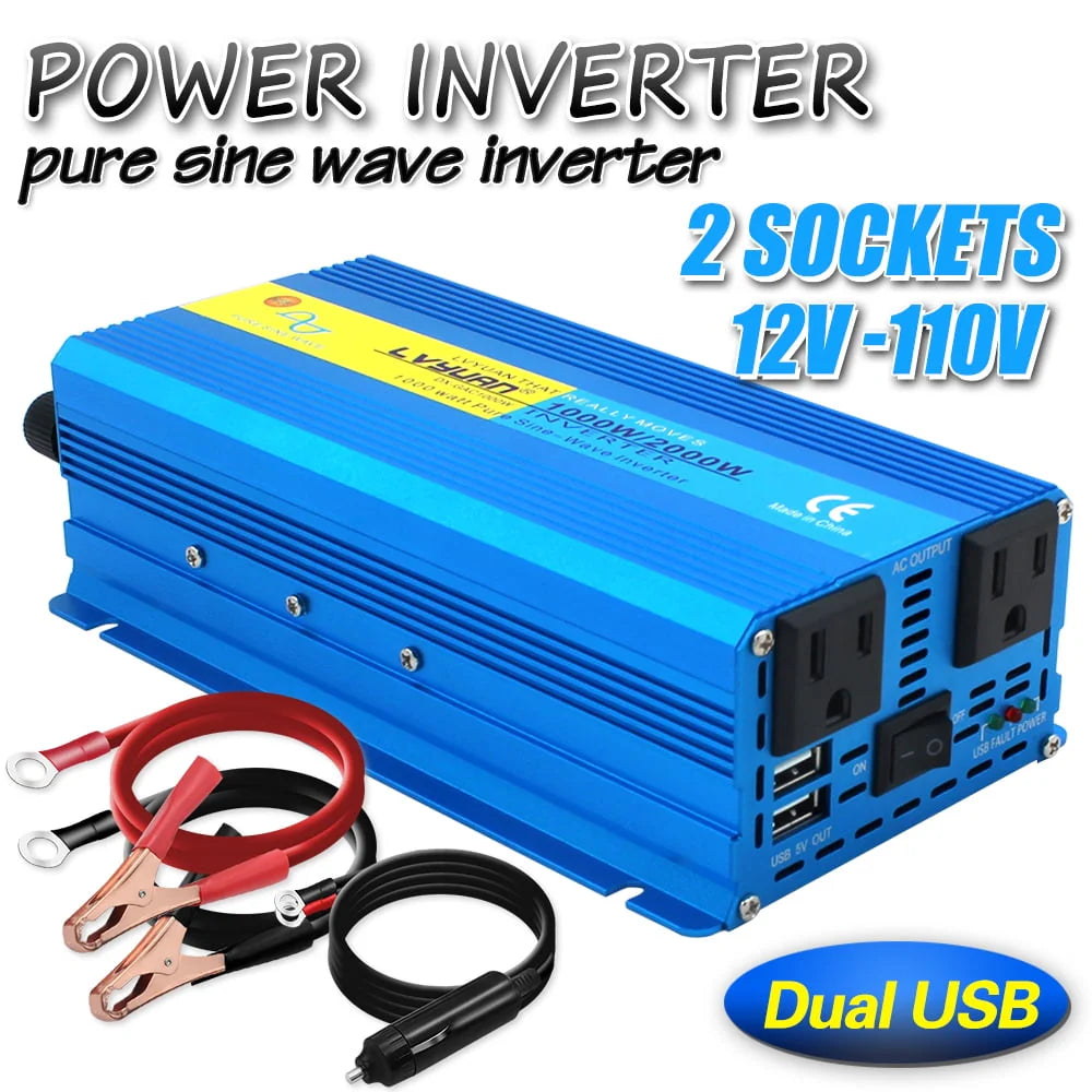 1000 Watts 2000 Watts Pure Sine Wave Power Inverter DC 12V to AC 110V 120V C44423