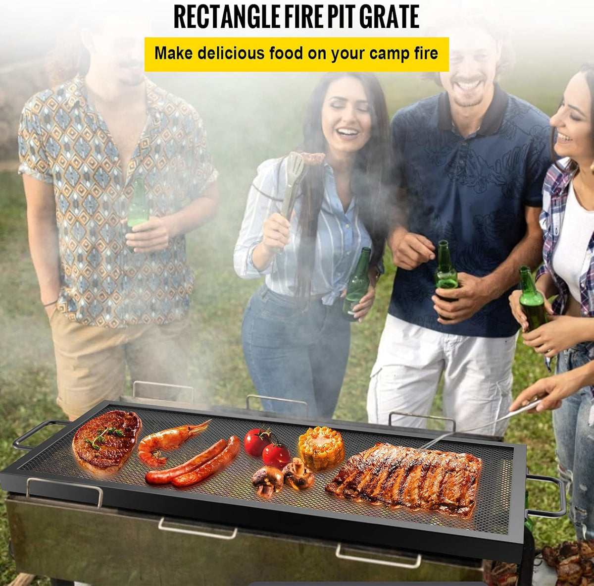 Black Steel Fire Pit Cooking Grate with Handles, Pack of 2 A428