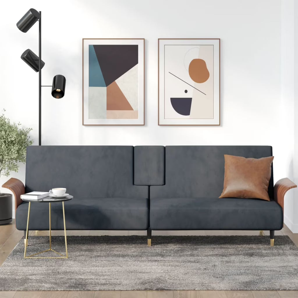 Dark Gray Sofa Bed with Cup Holders S427