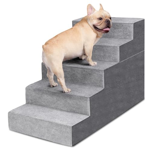 Grey 5-Step High-Density Foam Dog Stairs M156