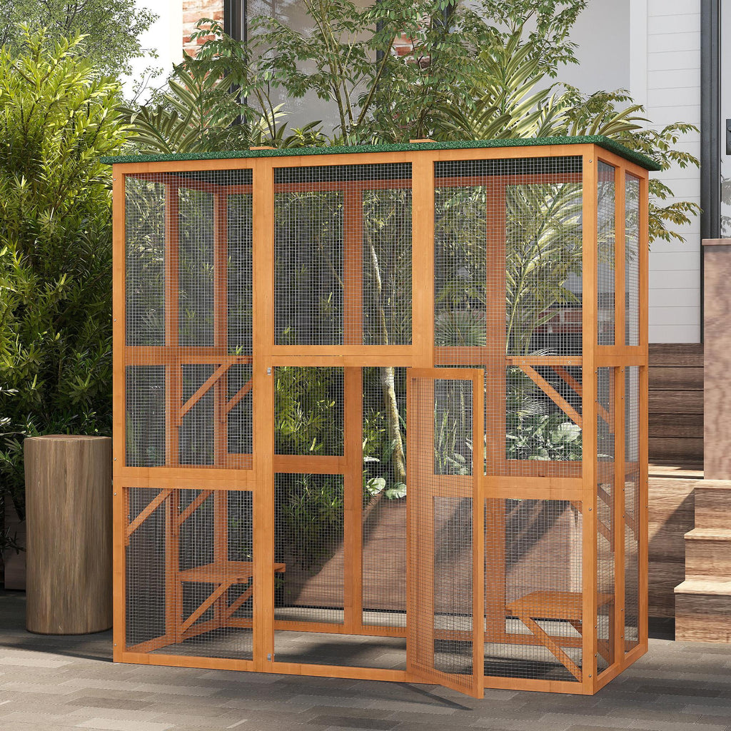 Outdoor Wooden Cat House Enclosure with 6 High Ledges W320