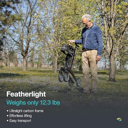 Ultralight Carbon Fiber 4-Wheel Rollator Walker, 12.3 lbs, 25.2" Width, 300 lbs Capacity, 8" Wheels, Foldable, Height Adjustable R40508