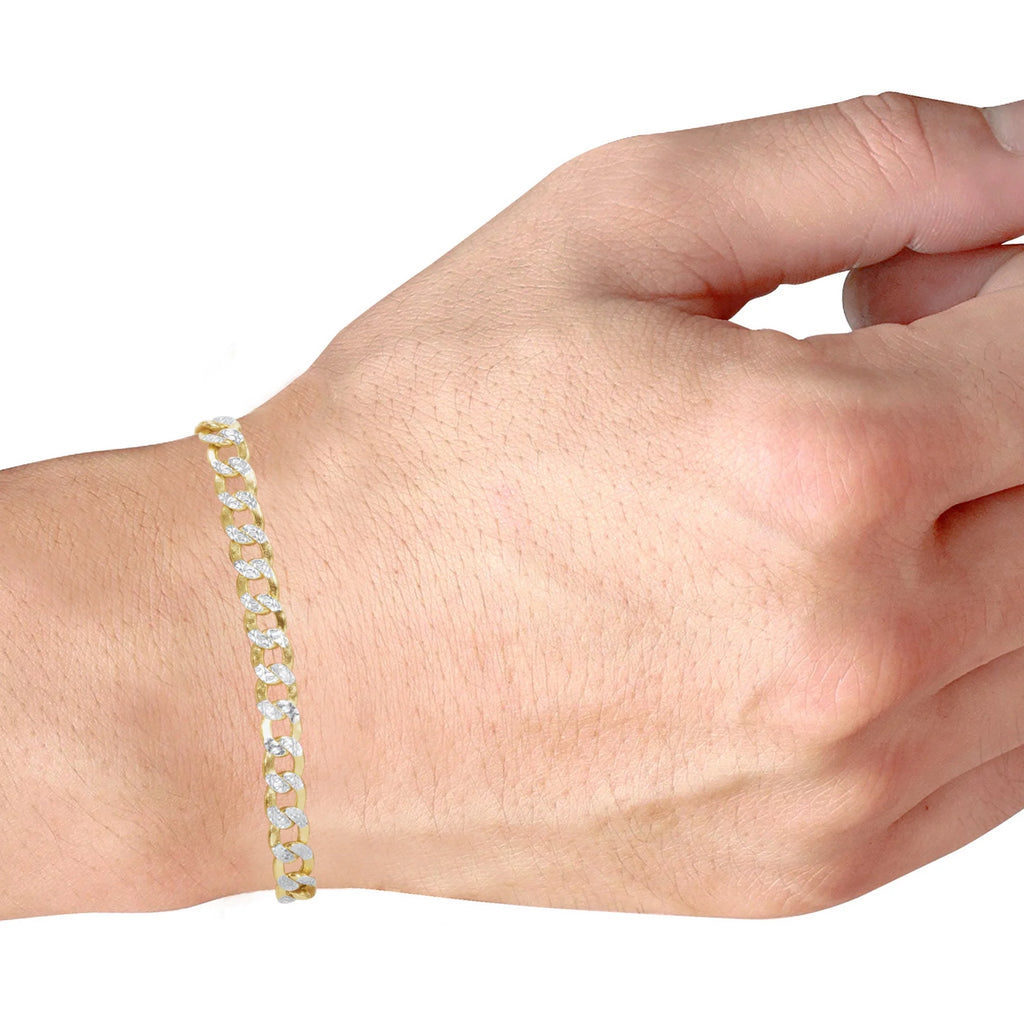 14k Yellow Gold Cuban Chain Diamond Cut Two Tone Bracelet O235912