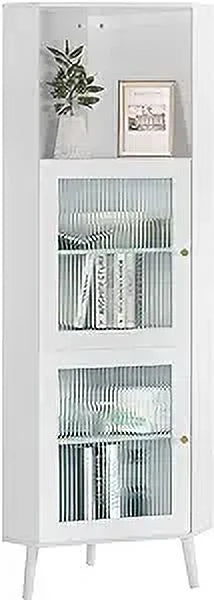 White Corner Cabinet with Glass Doors P5027