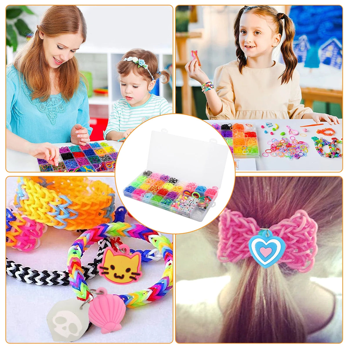 2069pcs Loom Bands Kit 28 Colors Rubber Bands Bracelets Making Kit with Accessory D155625