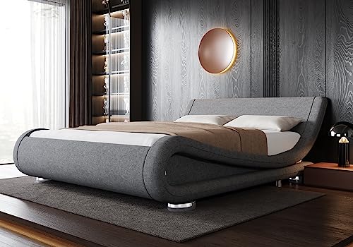Queen Size Black Upholstered Platform Bed Frame Y8862