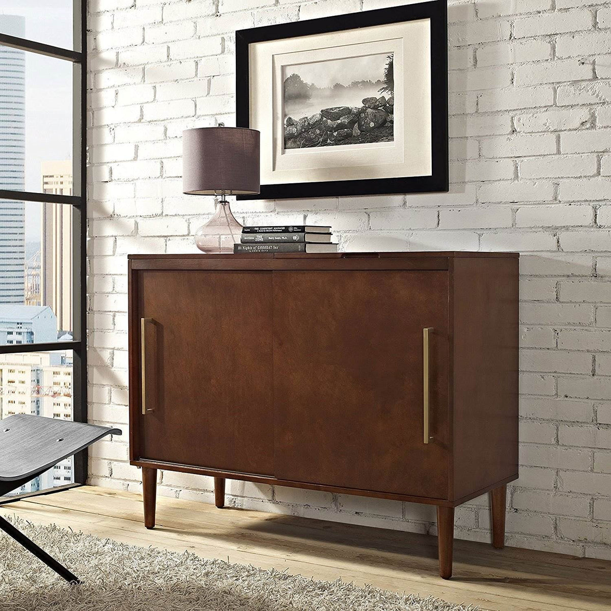 Mahogany/Gold Wood Media Console Table K466