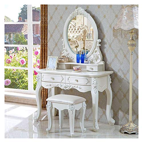 Solid Carved Dressing Vanity Table with Stool T508