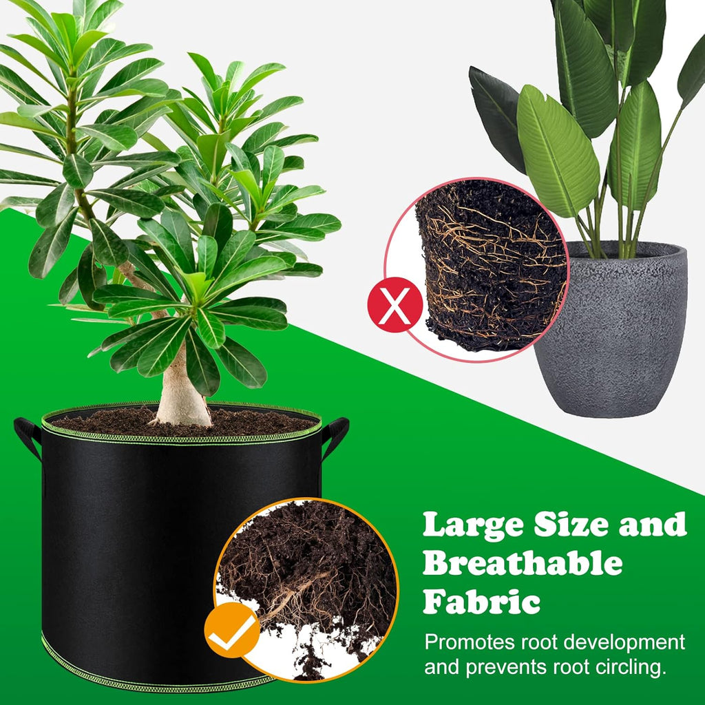 5 Pack 10 Gallon Heavy Duty Aeration Fabric Grow Bags with Handles U2320