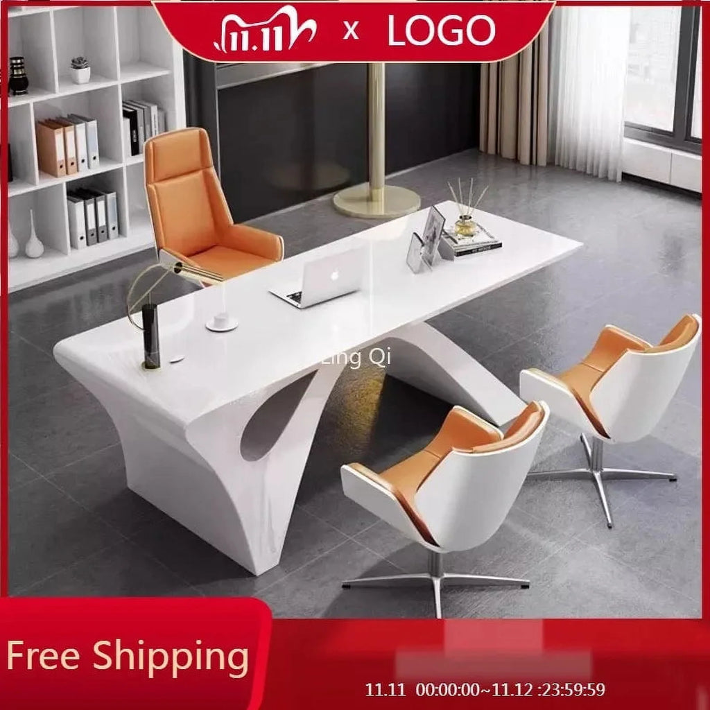 White Office Desk with Filing Cabinets M89157