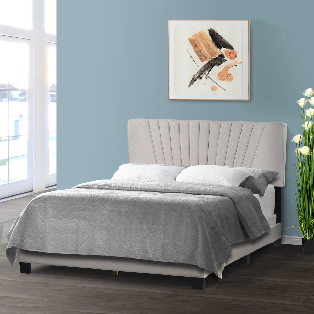 Beige Fabric Queen Bed Y146488