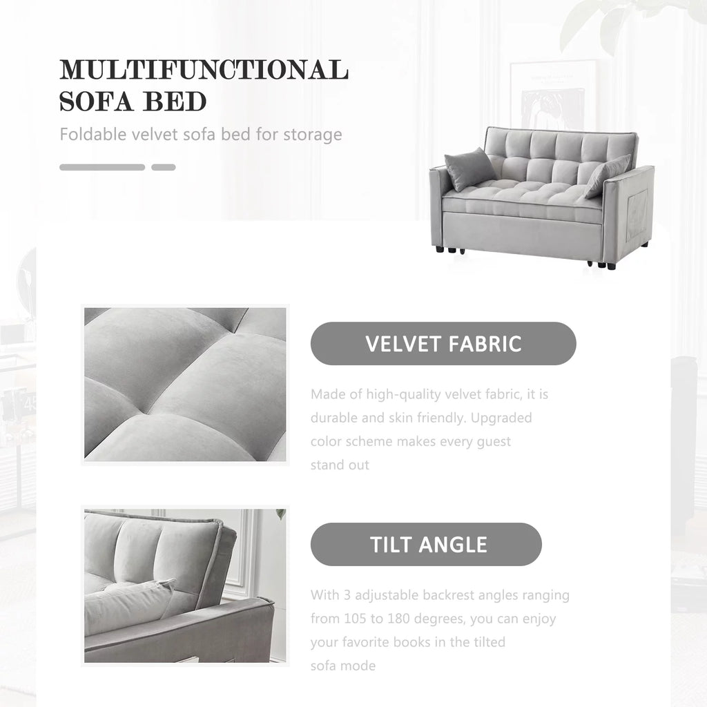 55.5'' Velvet Convertible Sleeper Sofa Bed M971827
