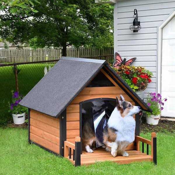 Outdoor Dog House with Porch Iron Frame W666