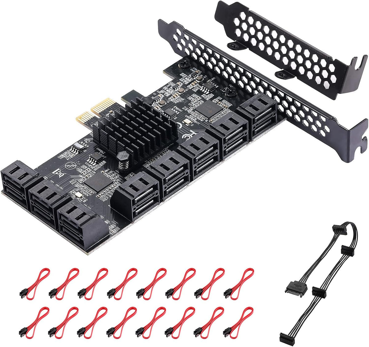 24 Port PCIe SATA 3.0 Card with SATA Cables and Power Splitter Cable R256758