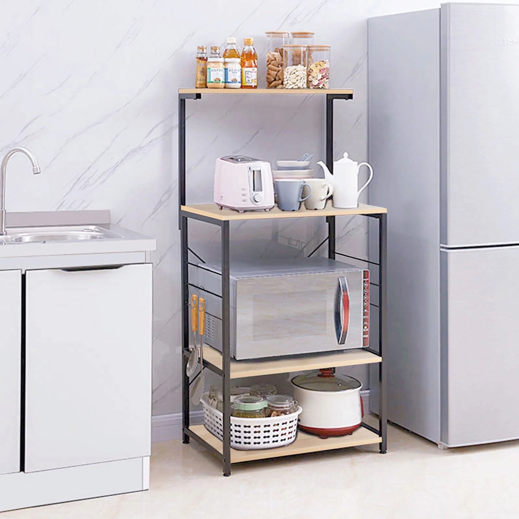 4 Tier Oak Baker's Rack with 4 Hooks D40155