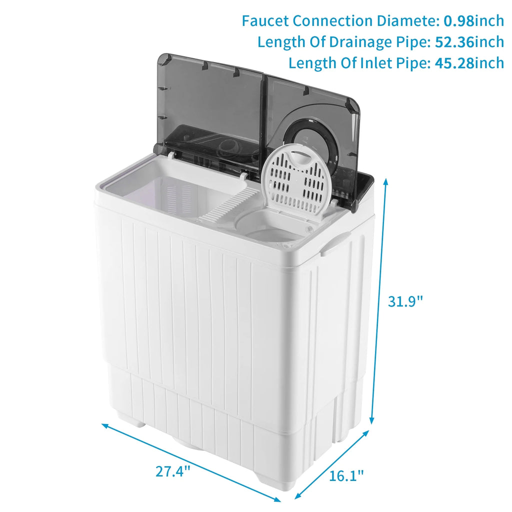 Semi-automatic Twin Tub Washing Machine with Built-in Drain Pump, 26Lbs, White&Black E880