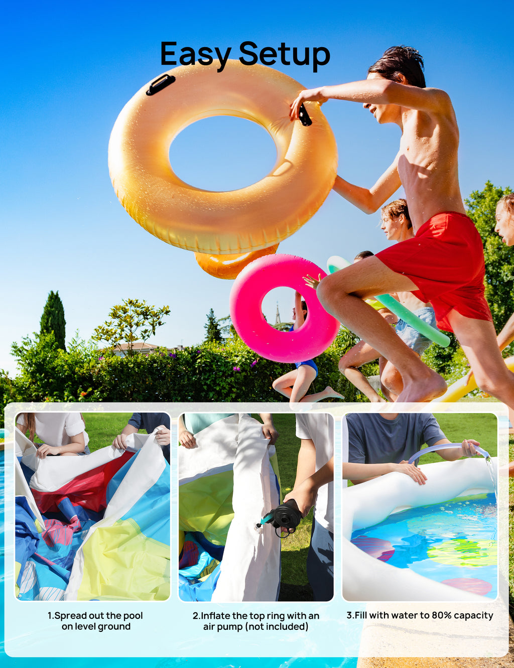 18ft *48in Above Ground Swimming Pool with Filter Pump, Ladder, Ground Cloth and Cover C5777