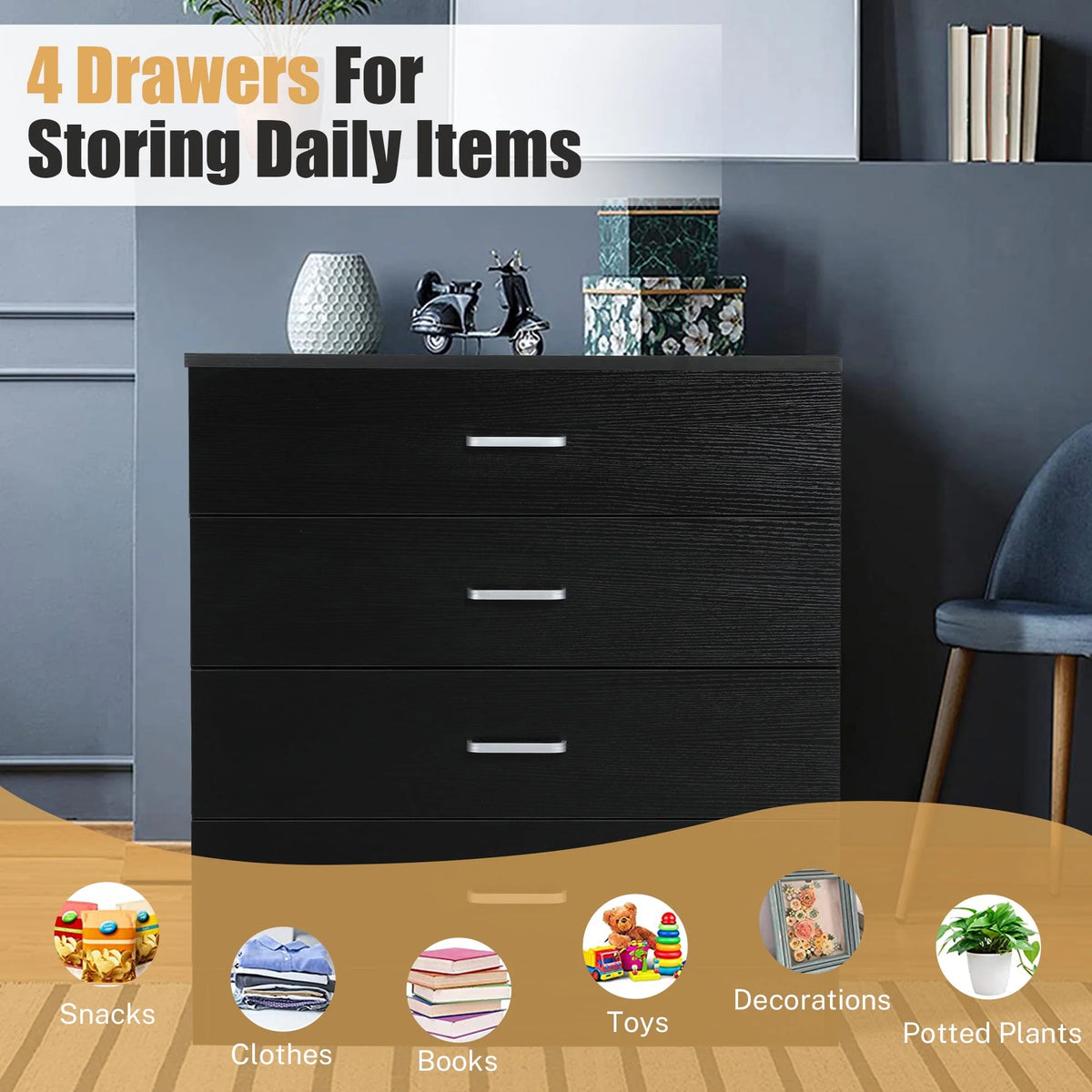 Black 4 Drawer Dresser V187