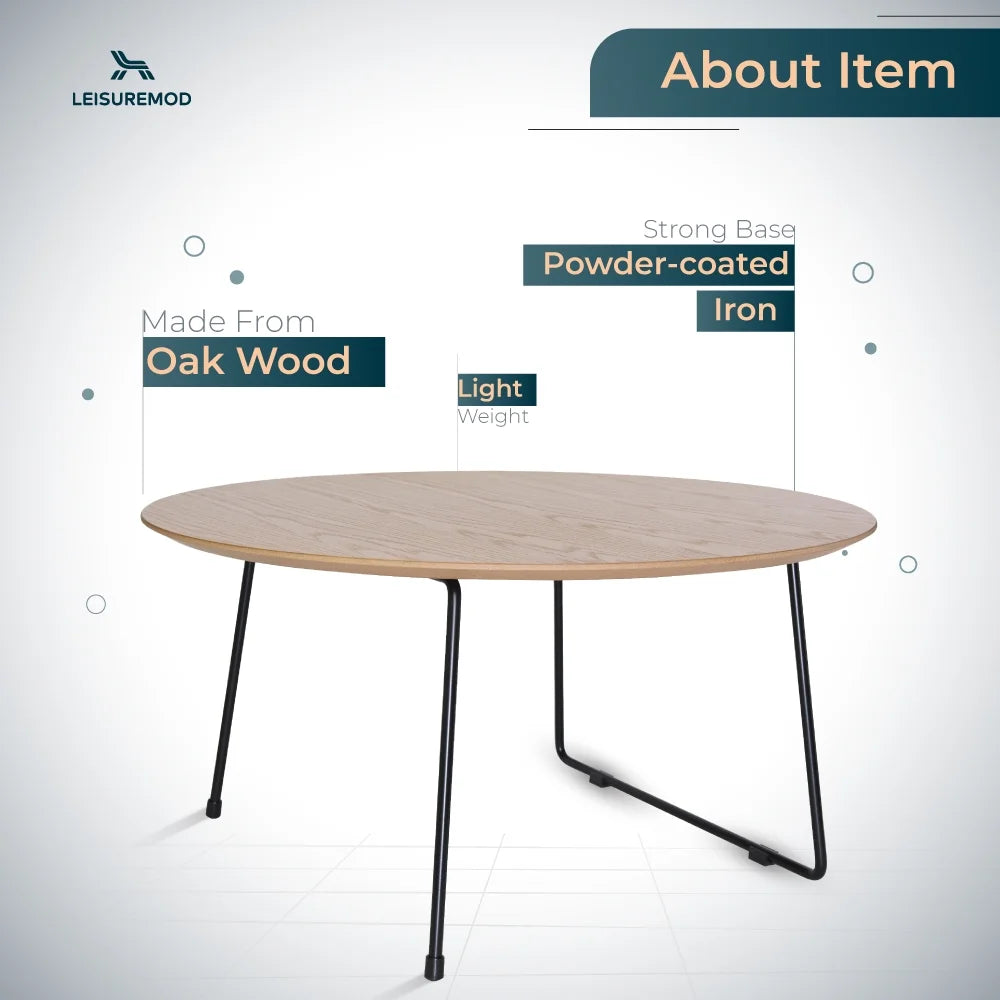 Mid Century Modern Round Coffee Table with Wood Top N950