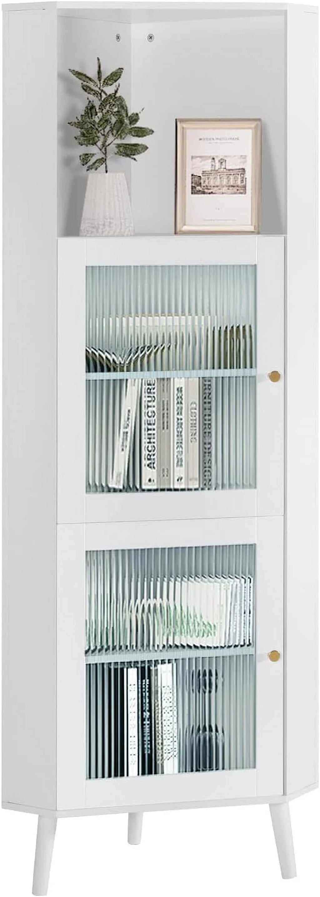 White Corner Cabinet with Glass Doors P5027