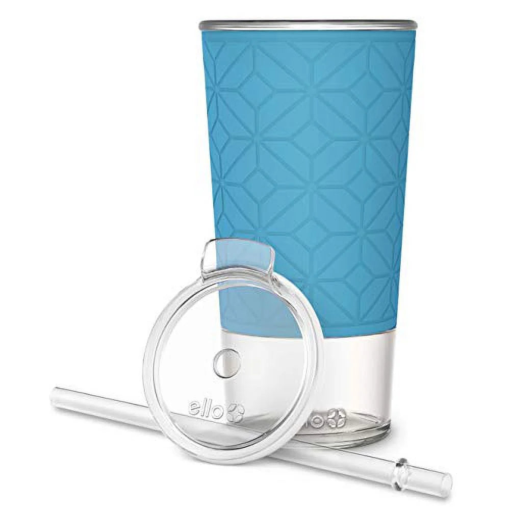 20 oz Blue Glass Tumbler with Straw Z22628