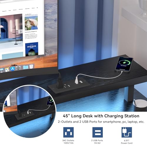 Black Computer Desk with Drawer and Power Outlets Y781