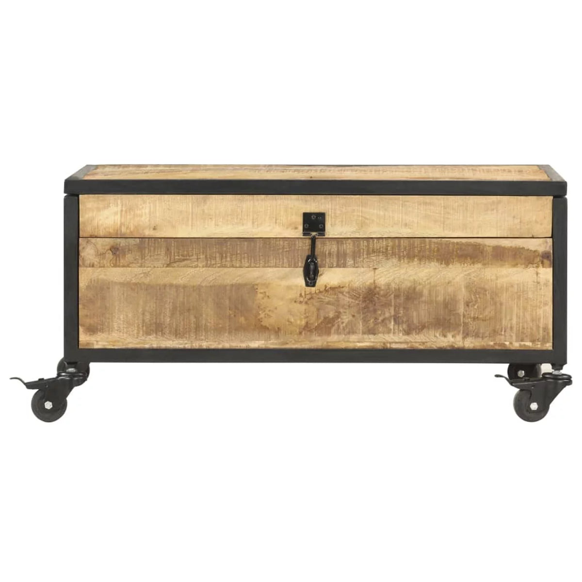 Mango Wood Coffee Table with Flip-up Door and 4 Rolling Wheels W60414