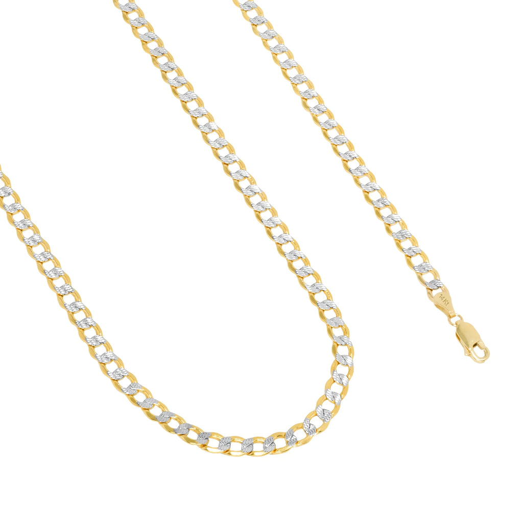 14k Yellow Gold Cuban Chain Diamond Cut Two Tone Bracelet O235912