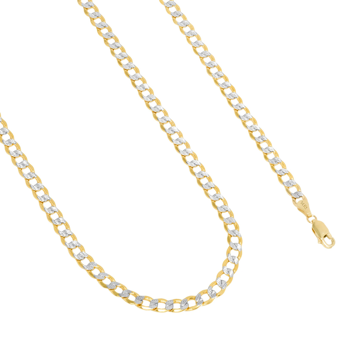 14k Yellow Gold Cuban Chain Diamond Cut Two Tone Bracelet O235912