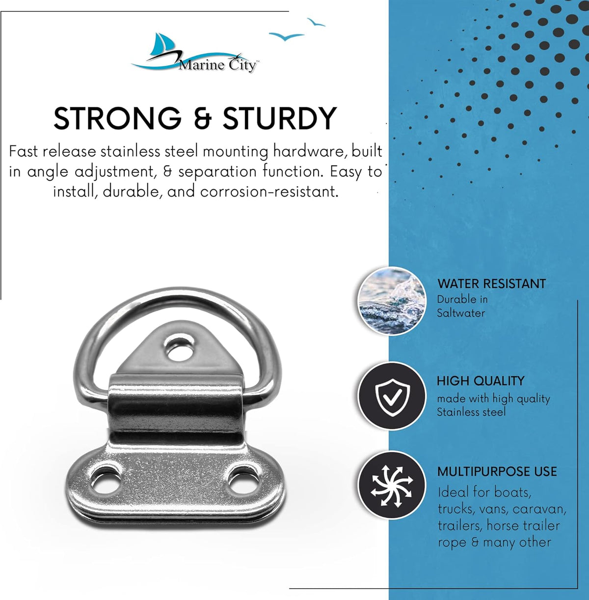 Stainless-Steel D-Shape Folding Pad Eye for Boat Yacht Motorboat Van Caravan Trailers Truck Marine Grade (2 Inches ×2-1/4 Inches) (2 PCS) A20022