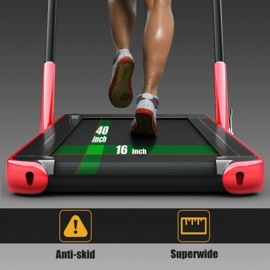 2-in-1 Folding Treadmill with Bluetooth Speaker LED Display Red D3845