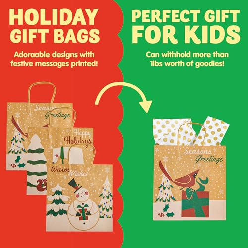 24 PCS Christmas Kraft Gift Bags with Assorted Sizes L495919