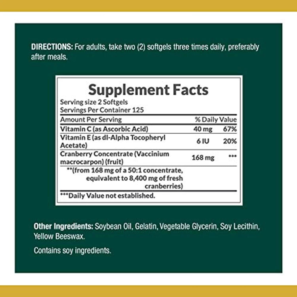 250 Softgels Cranberry Pills with Vitamin C K2794