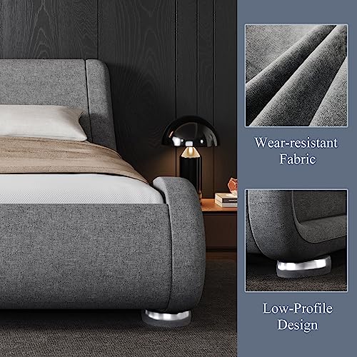 Queen Size Black Upholstered Platform Bed Frame Y8862