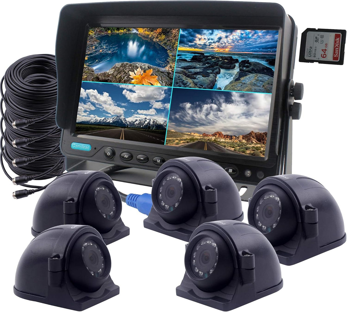 9 inch Quad Split Screen Backup Camera System with 5 Heavy Cameras L817479