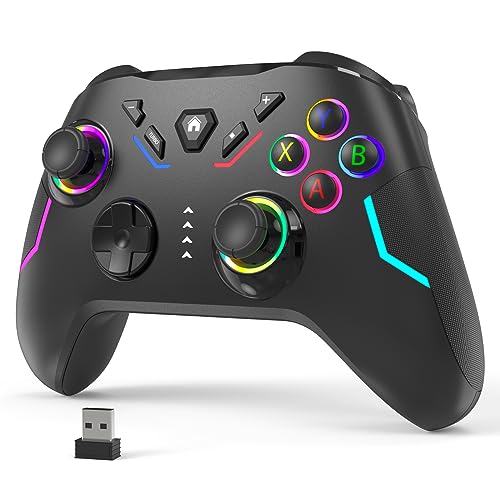 Wireless PC Gaming Controller with 9 Color LED Light, Turbo Function, Adjustable Vibration & Headphone Jack (2.4G) V701669