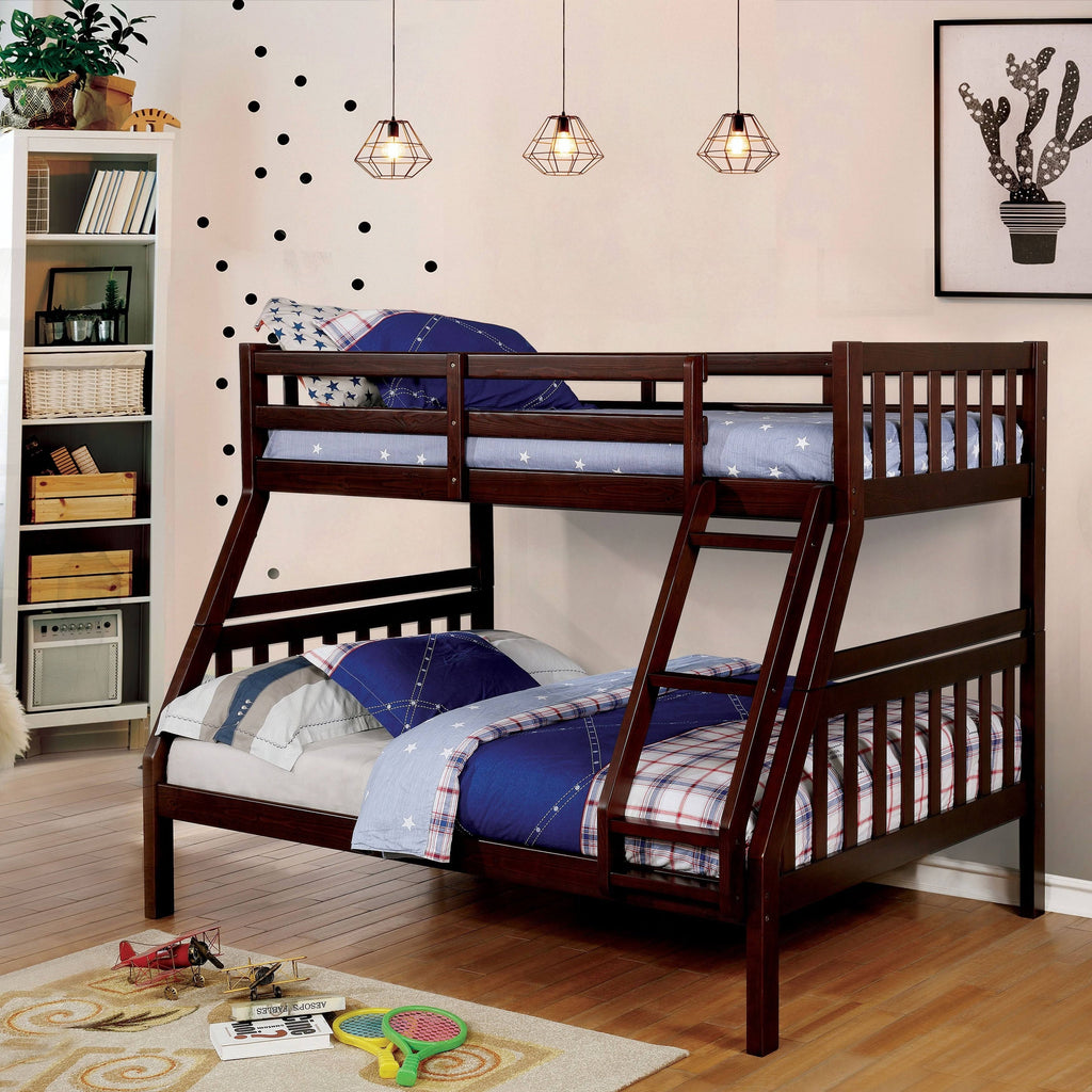 Dark Walnut Solid Wood Slatted Bunk Bed Twin Over Full R940493