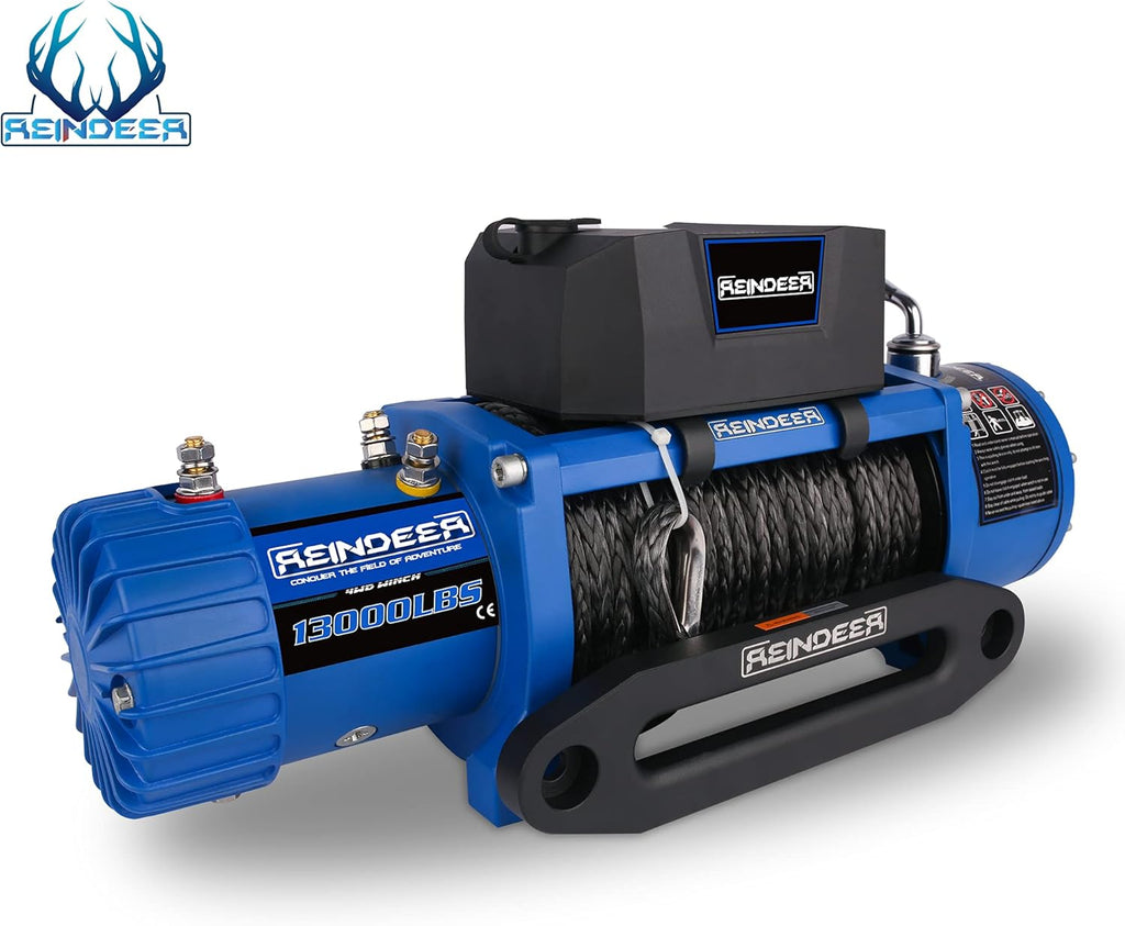 12V 13000 lb Electric Winch Synthetic Rope with Hawse Fairlead Waterproof IP67 A95443
