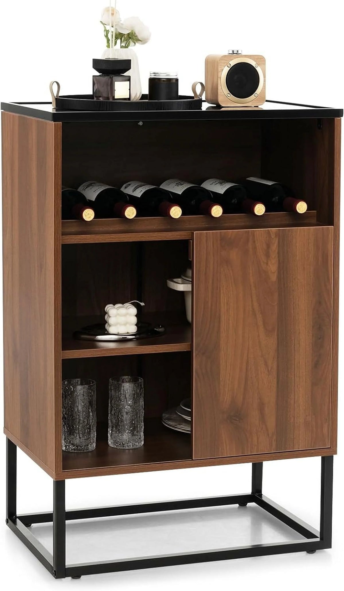 Wine Cabinet Sideboard Buffet with Tempered Glass Top Sliding Door P9760