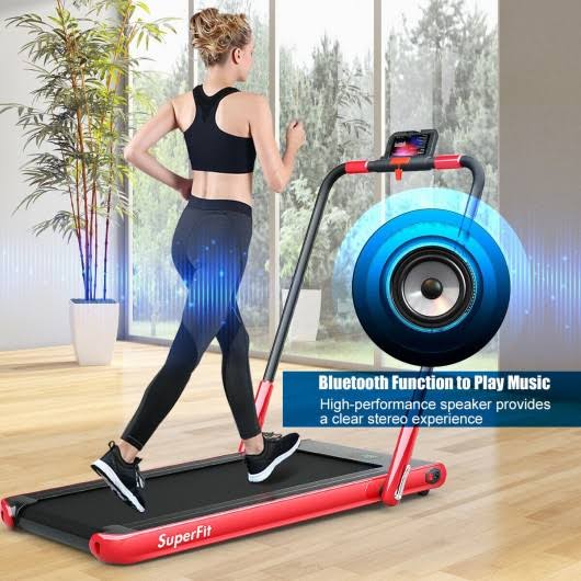 2-in-1 Folding Treadmill with Bluetooth Speaker LED Display Red D3845