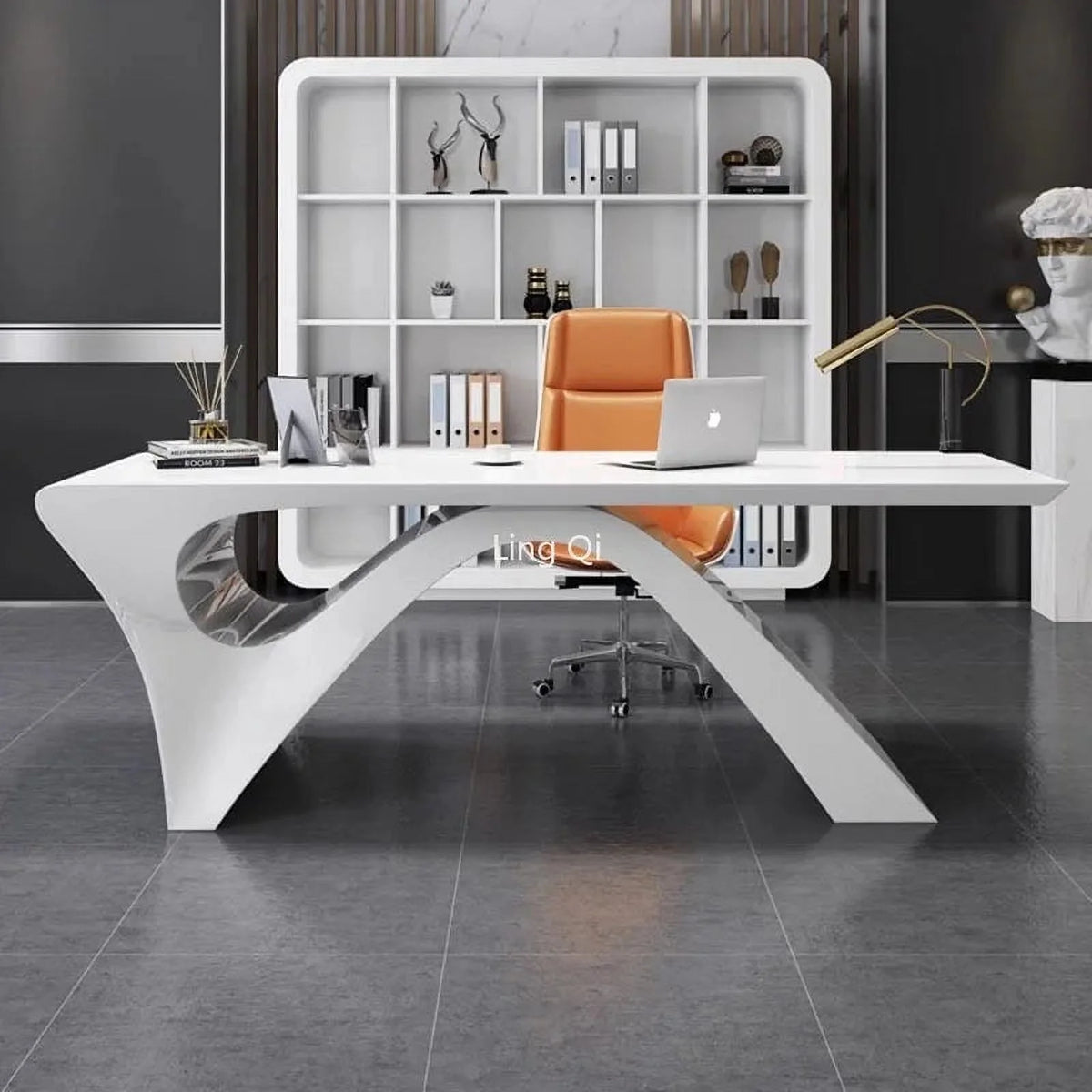 White Office Desk with Filing Cabinets M89157