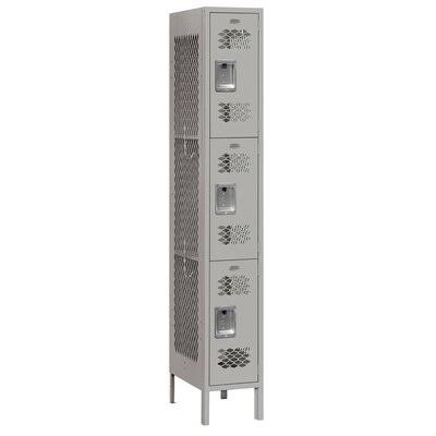 1 Wide Triple Tier Vented Metal Locker, 15 in. Unassembled - Gray L395