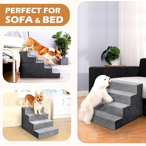 Grey 5-Step High-Density Foam Dog Stairs M156