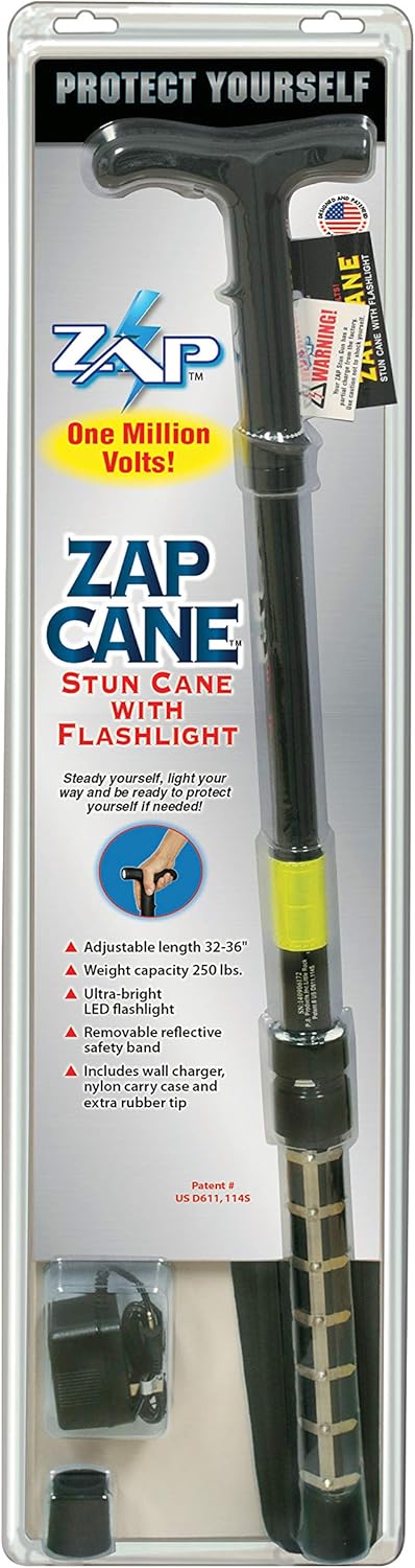 Walking Cane with Stun Device and LED Flashlight P7333