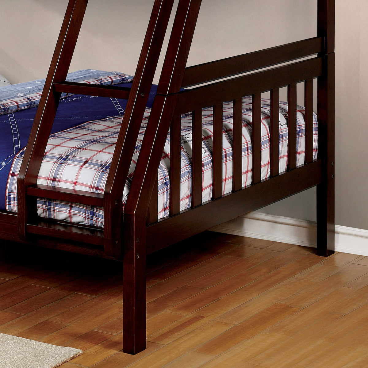 Dark Walnut Solid Wood Slatted Bunk Bed Twin Over Full R940493