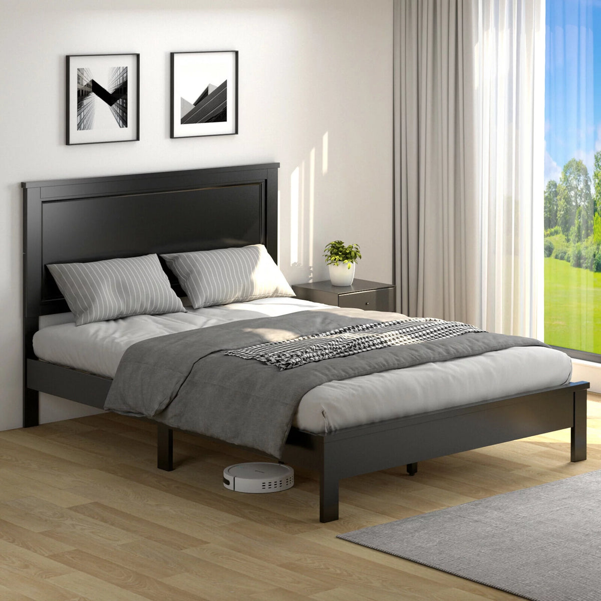 Twin Size Walnut Platform Bed Frame V78954
